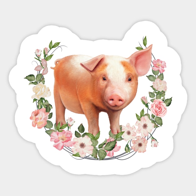 Cute Young Pig Farm Flower Wreath Motive Sticker by MarkusShirts